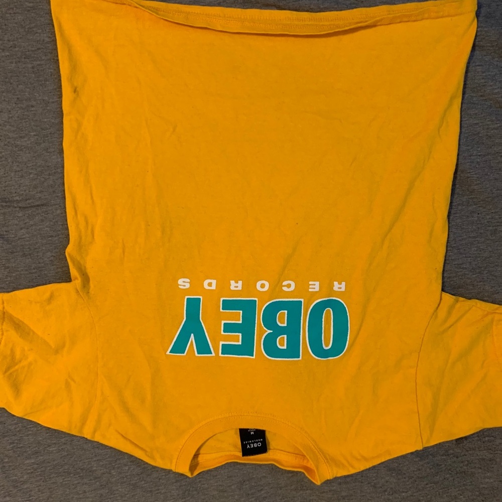 Obey records yellow and green t shirt